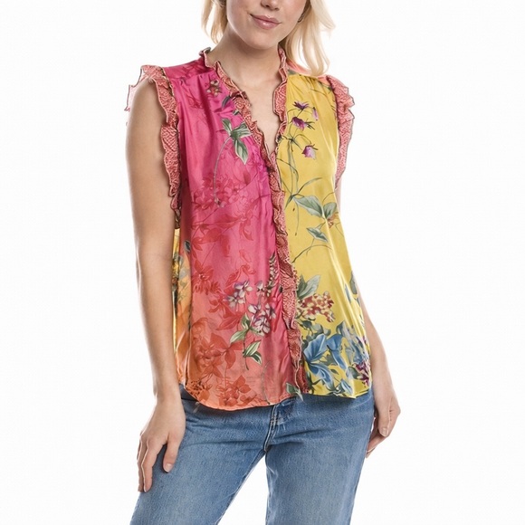Johnny Was Womens Silk Emboy Ofelia Blouse Size M